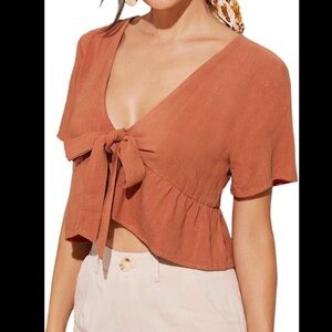 Dusty Rose Tie Front Crop Top